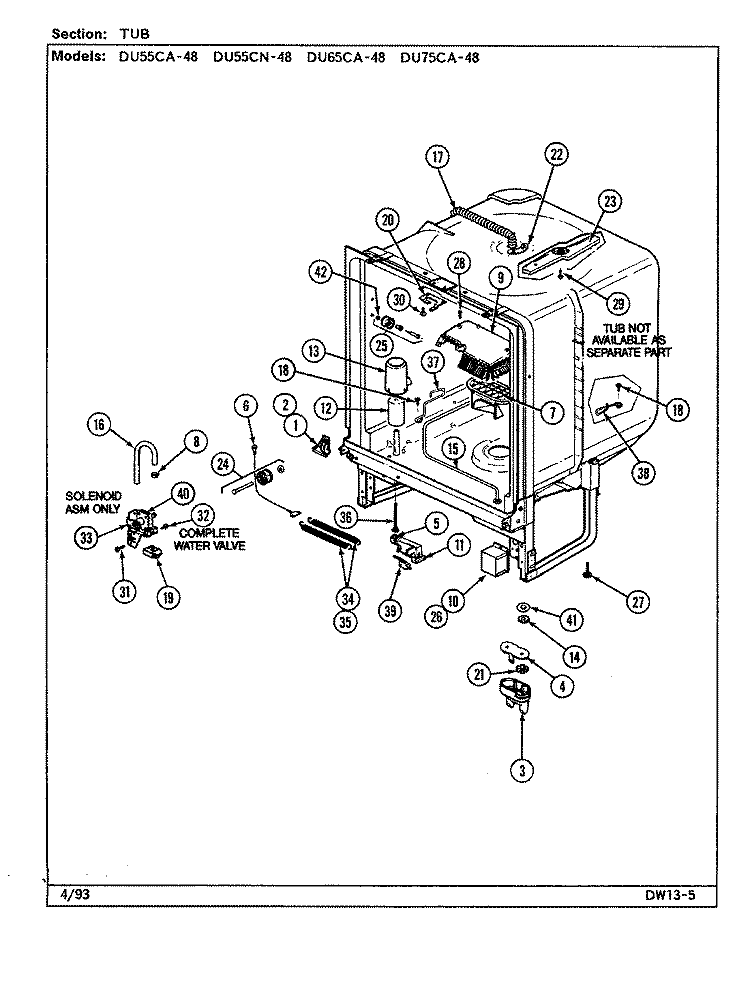 TUB (DU55CA / CN - 48 & DU65CA - 48) Diagram and Parts List for DU55CA-48  Magic Chef Dishwasher