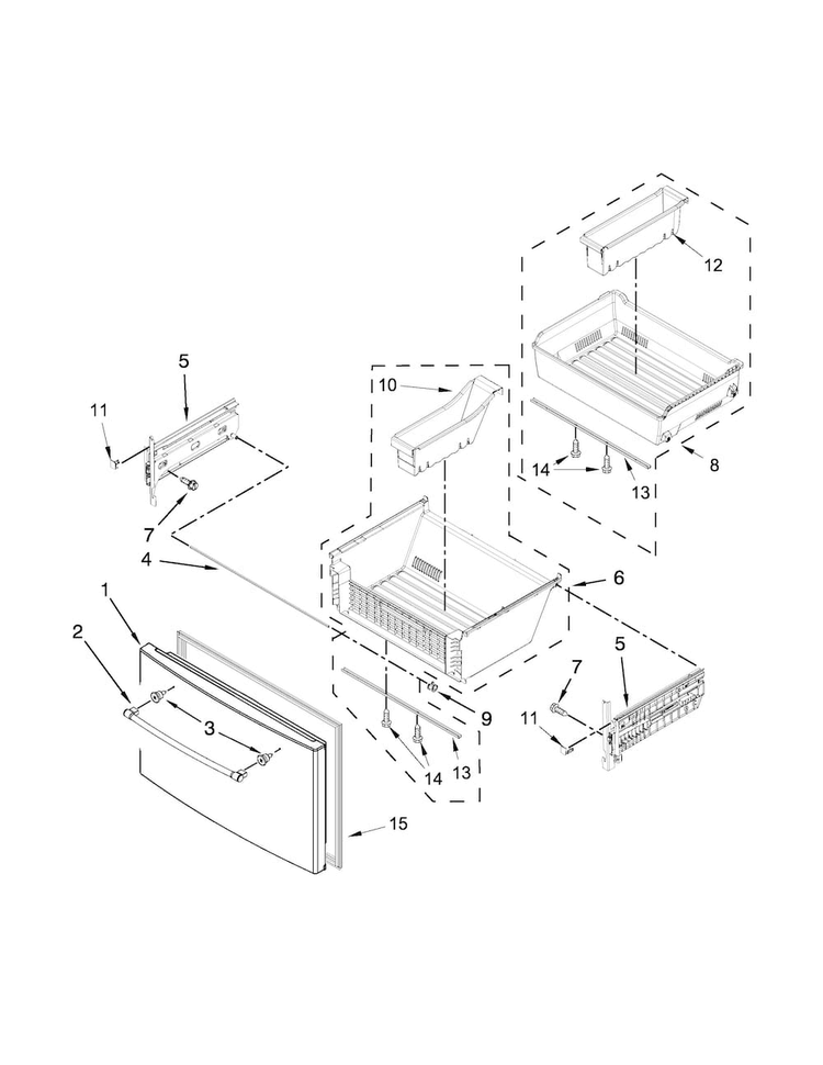 Freezer Door Parts Diagram and Parts List for MFT2574DEM01  Maytag Refrigerator