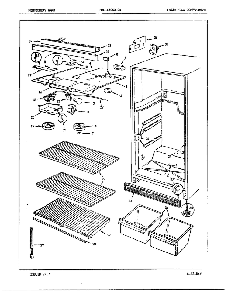 Fresh Food Compartment Diagram and Parts List for 18060A  Admiral Refrigerator