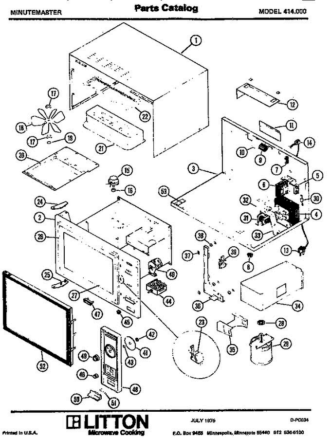 01 - Page 1 Diagram and Parts List for 414000  Litton Microwave