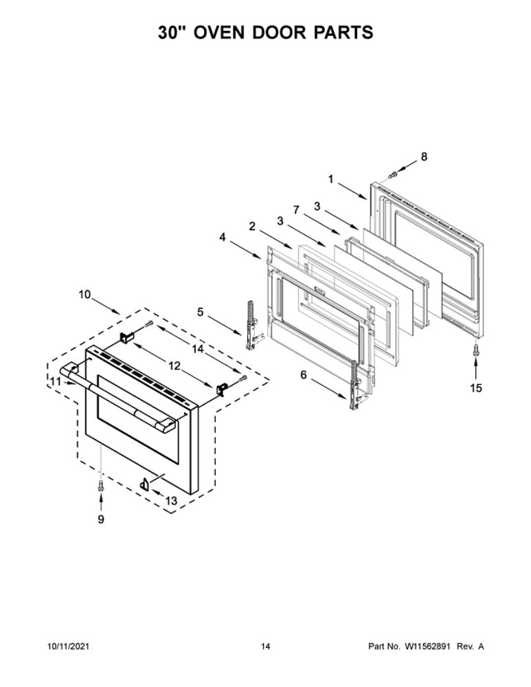 30-Inch Oven Door Parts Diagram and Parts List for TANKMAN50  Maytag Range