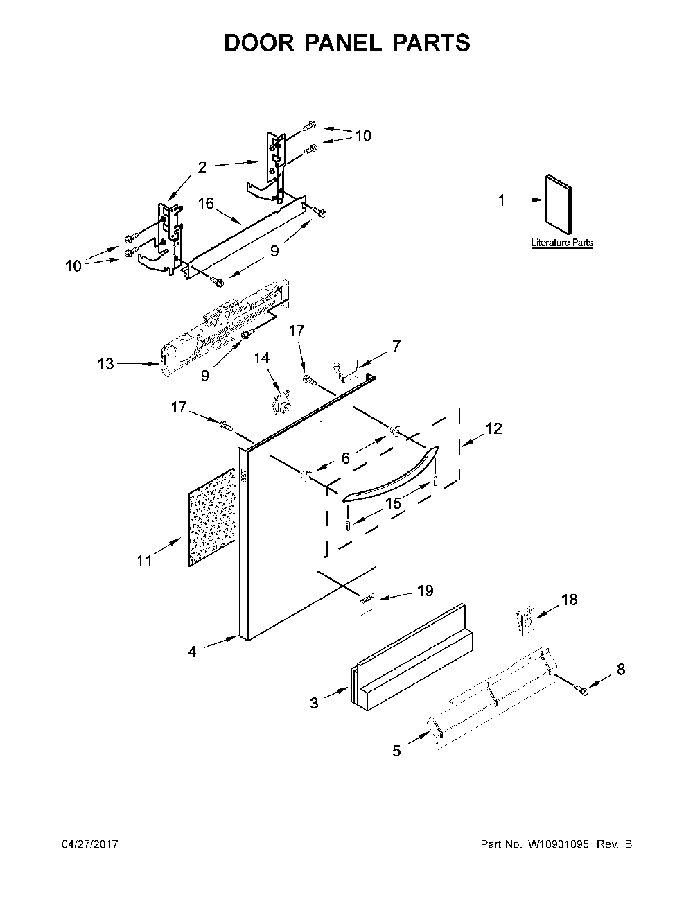 Door Panel Parts Diagram and Parts List for 66514792N511  Kenmore Dishwasher