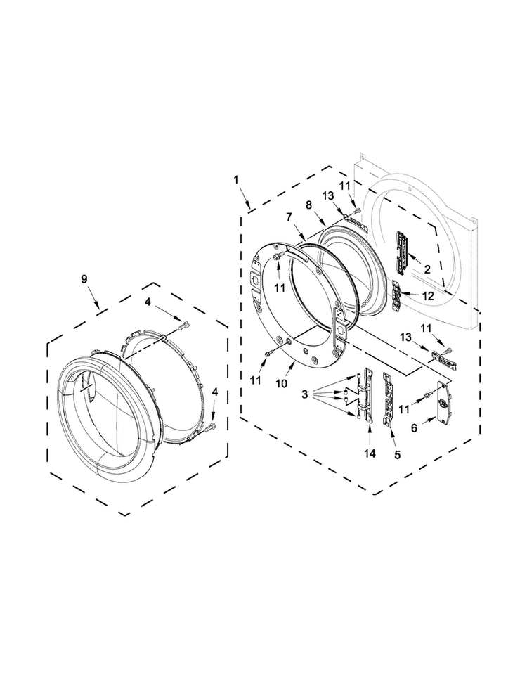 Door Parts Diagram and Parts List for NGD5700BW0  Amana Dryer
