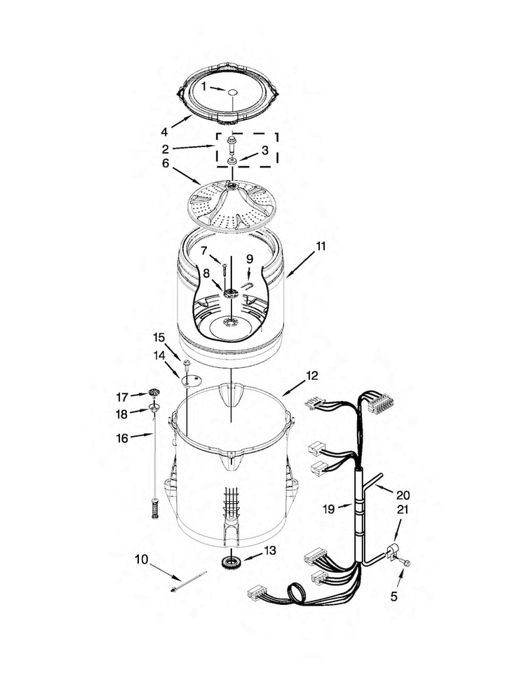 Basket And Tub Parts Diagram and Parts List for MVWX500BW0  Maytag Washer