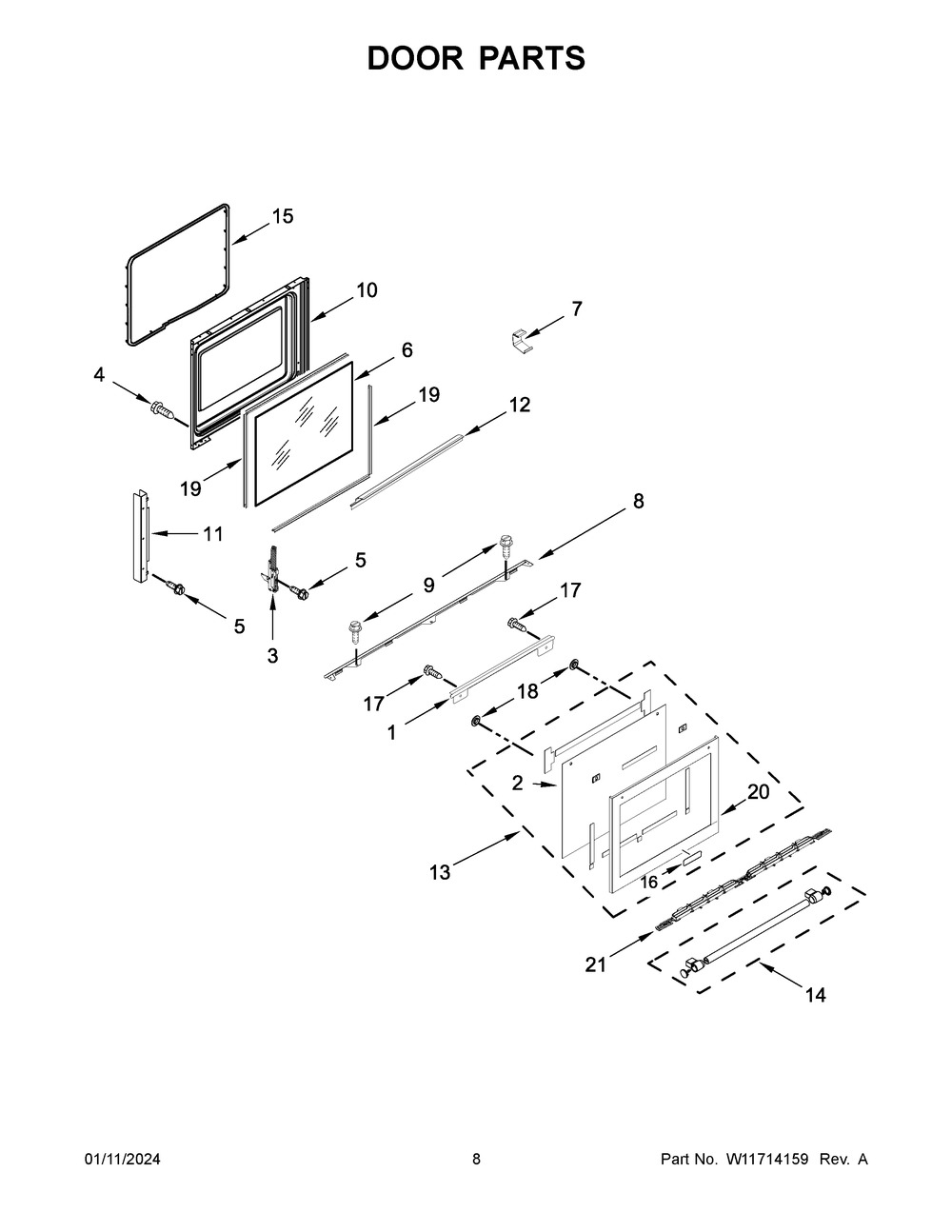 Door Parts Diagram and Parts List for YMER8800FZ7  Maytag Range