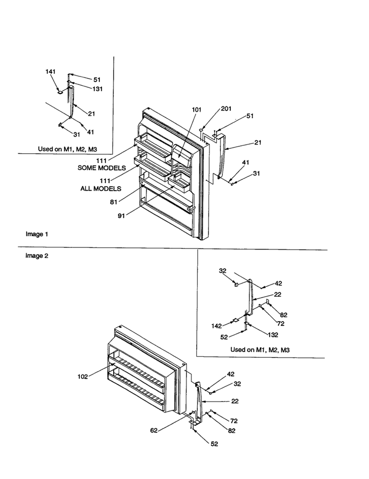 Door Handle And Door Shelves Diagram and Parts List for TR18V2E-P1315705WE  Amana Refrigerator