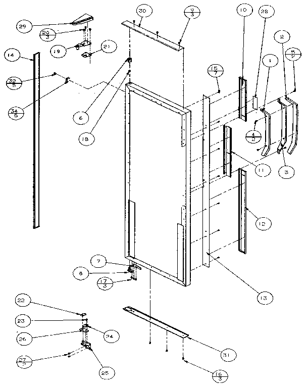 Refrigerator Door, Hinge, And Trim Diagram and Parts List for 36048-P1122102W  Amana Refrigerator
