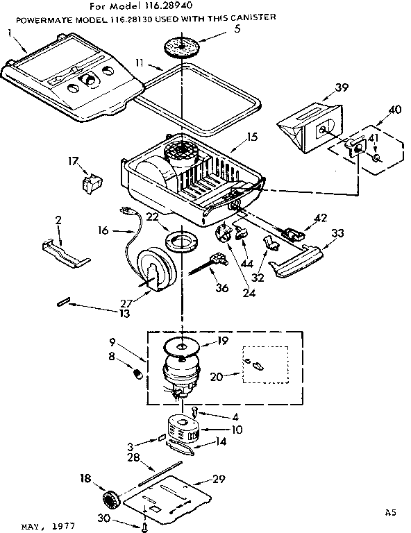 Base Assembly Diagram and Parts List for 11628940  Kenmore Canister Vacuum