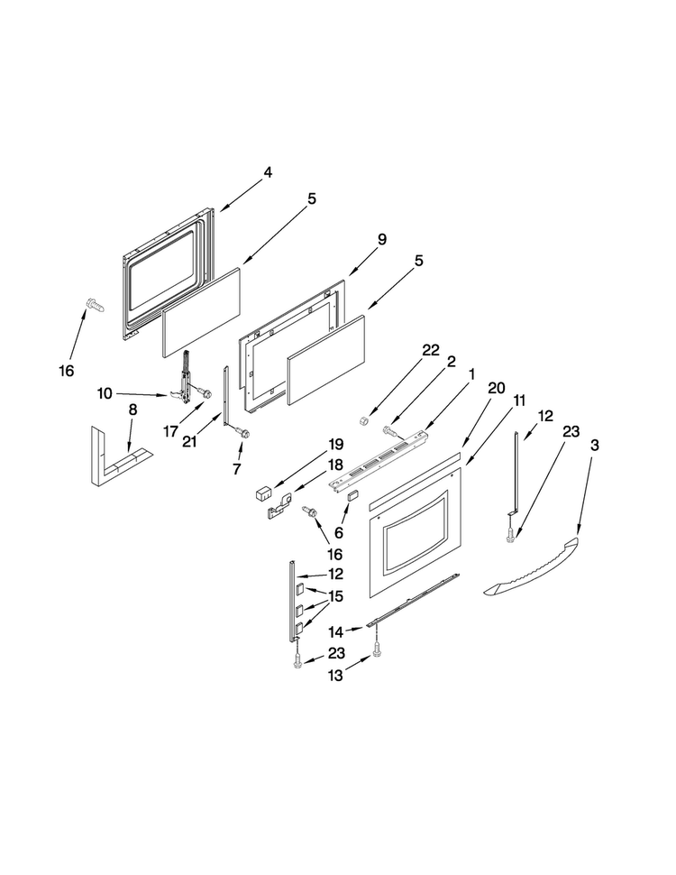 Door Parts Diagram and Parts List for JGR8875RDB1  Jenn-Air Range