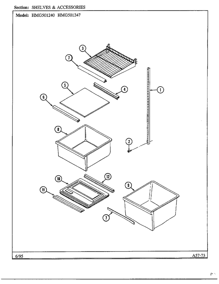 Shelves And Accessories Diagram and Parts List for 501247  Admiral Refrigerator