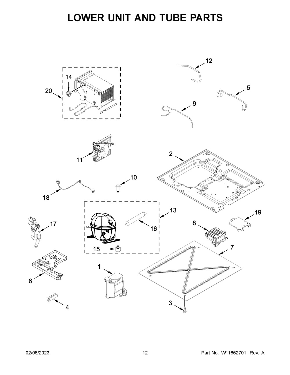 Lower Unit And Tube Parts Diagram and Parts List for JBZFR18IGX10  Jenn-Air Freezer
