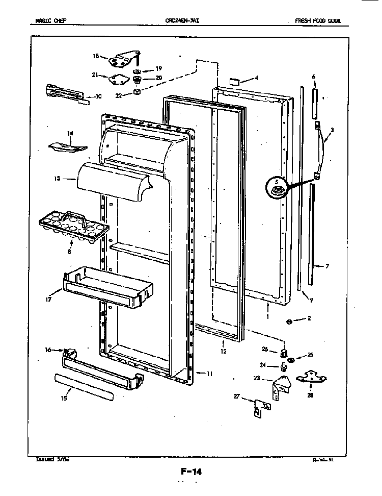 Fresh Food Door Diagram and Parts List for CRC24EA-3AI-5M75B  Magic Chef Refrigerator