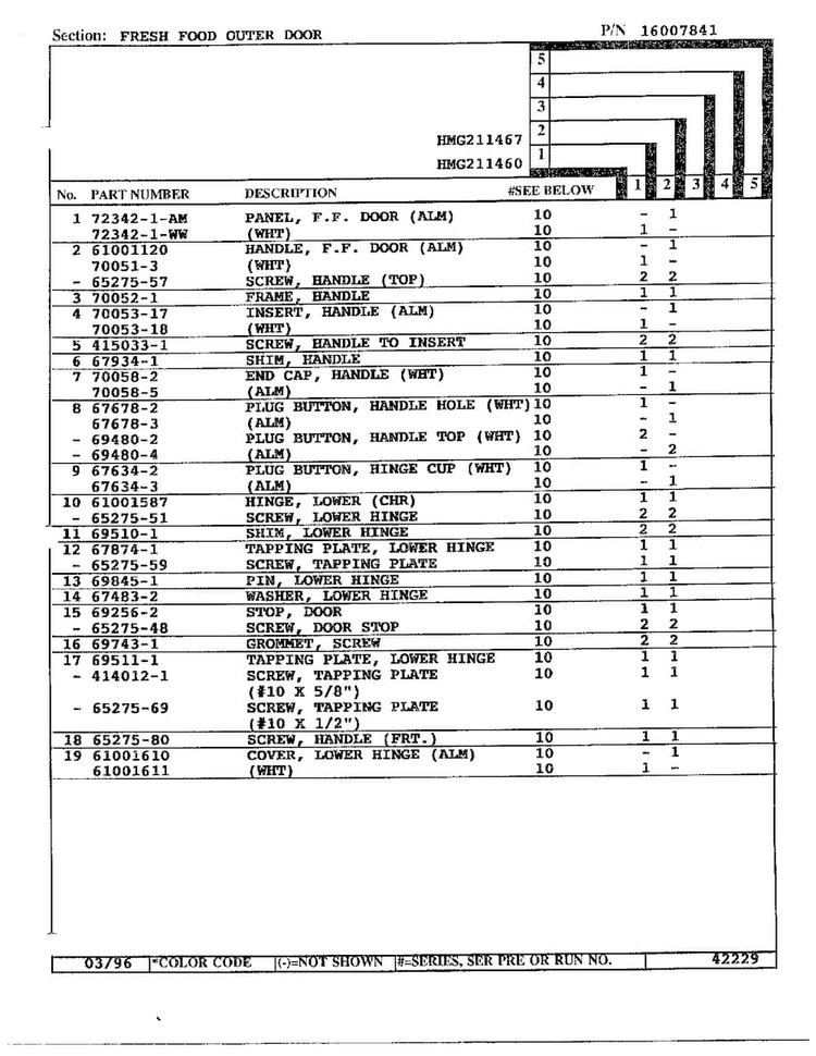 Fresh Food Outer Door Page 2 Diagram and Parts List for HMG211460  Admiral Refrigerator