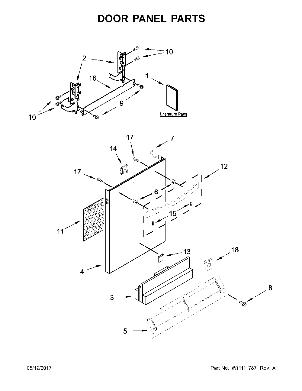 Door Panel Parts Diagram and Parts List for 66514813N612  Kenmore Dishwasher