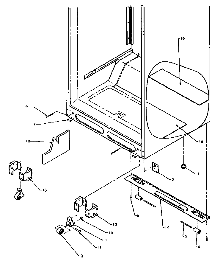 Cabinet Bottom Diagram and Parts List for TR25S5L-P1196401WL  Amana Refrigerator