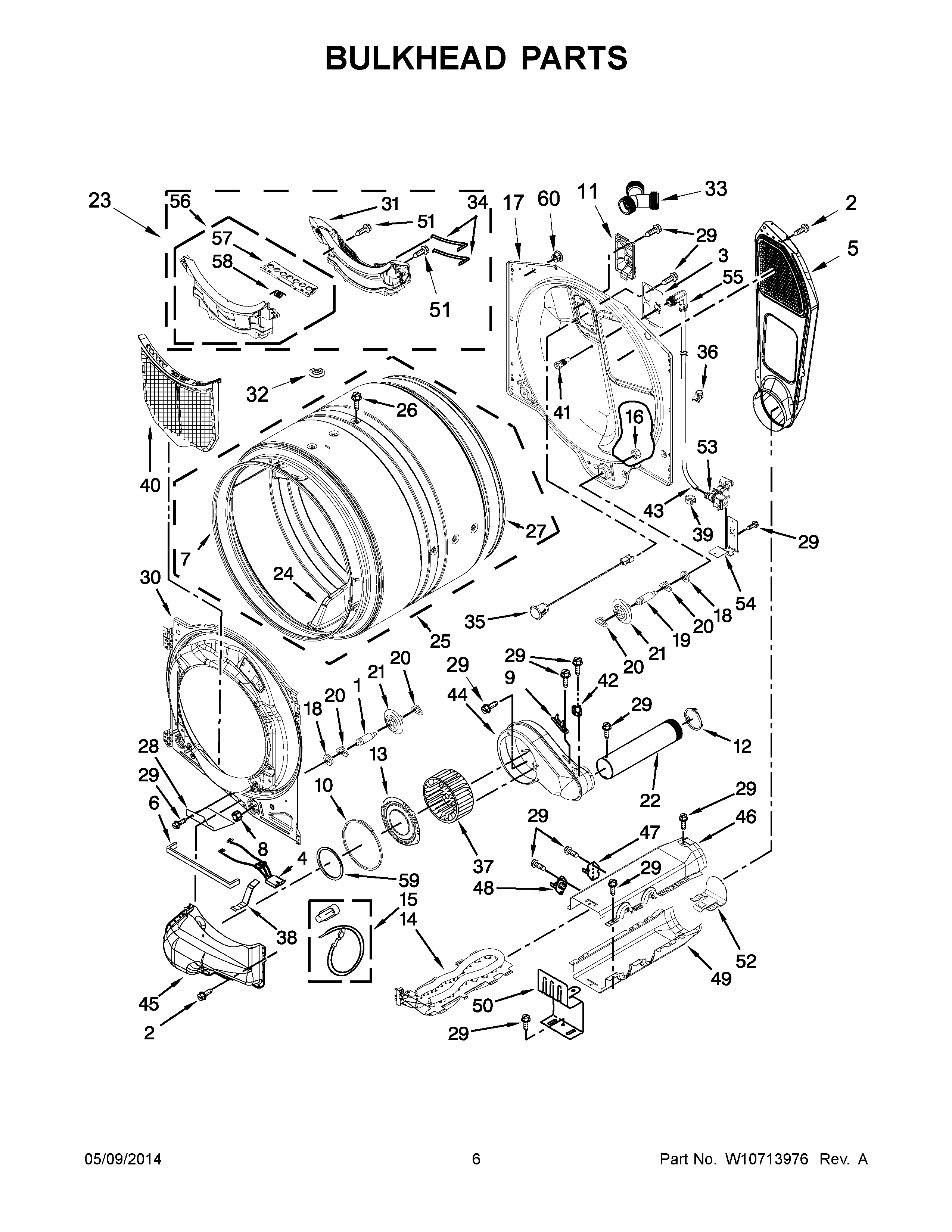 04 - BULKHEAD PARTS Diagram and Parts List for YMED5100DC0  Maytag Dryer