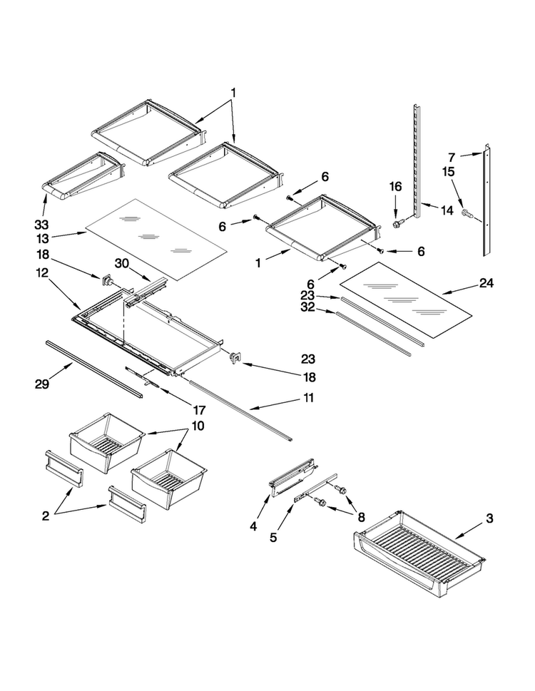 Shelf Parts Diagram and Parts List for MFI2665XEB5  Maytag Refrigerator