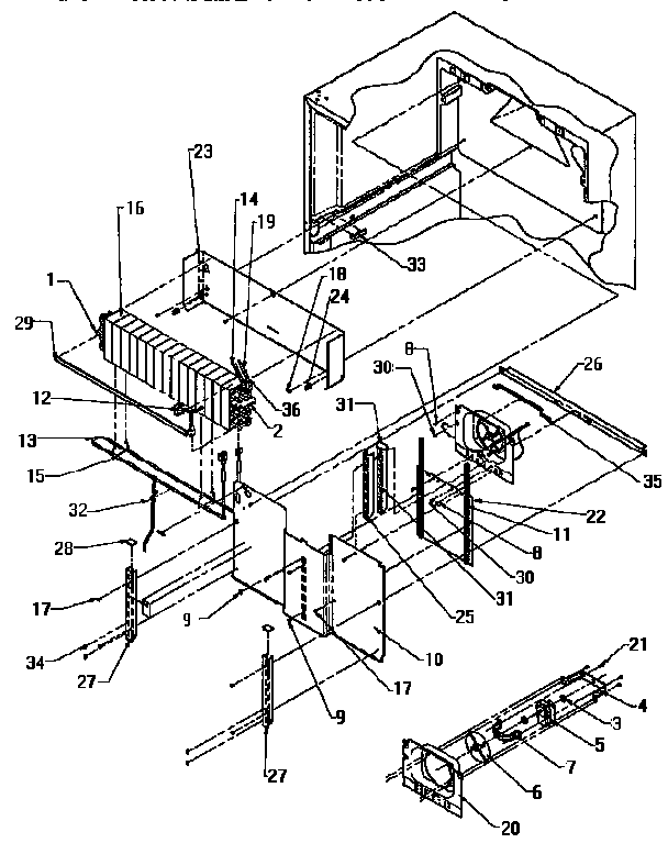 Evaporator Area Diagram and Parts List for TS18R2-P1158411W  Amana Refrigerator