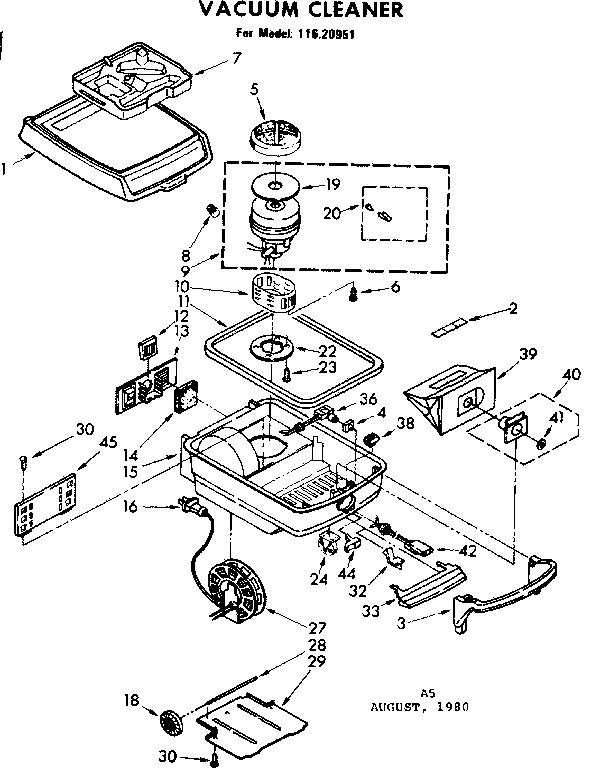 Base Assembly Diagram and Parts List for 11620951  Kenmore Canister Vacuum
