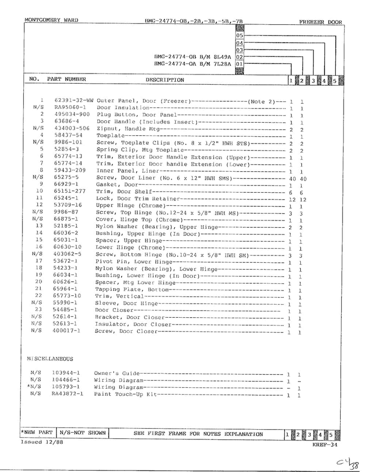 Freezer Door Page 2 Diagram and Parts List for 24774A  Admiral Refrigerator