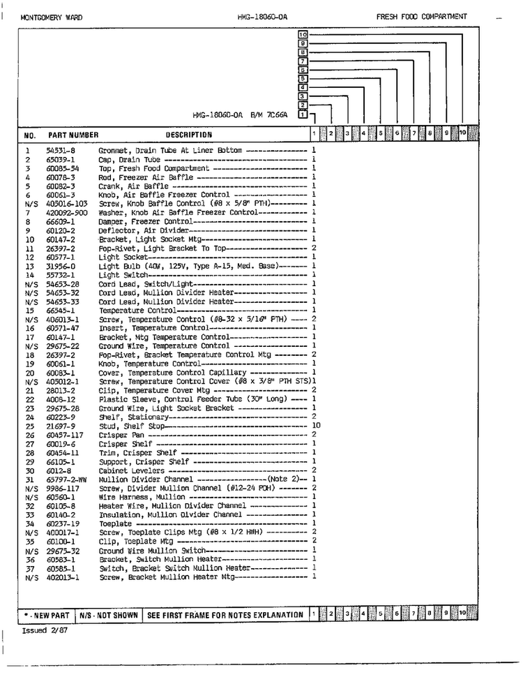 Fresh Food Compartment Page 2 Diagram and Parts List for 18060-0A  Admiral Refrigerator