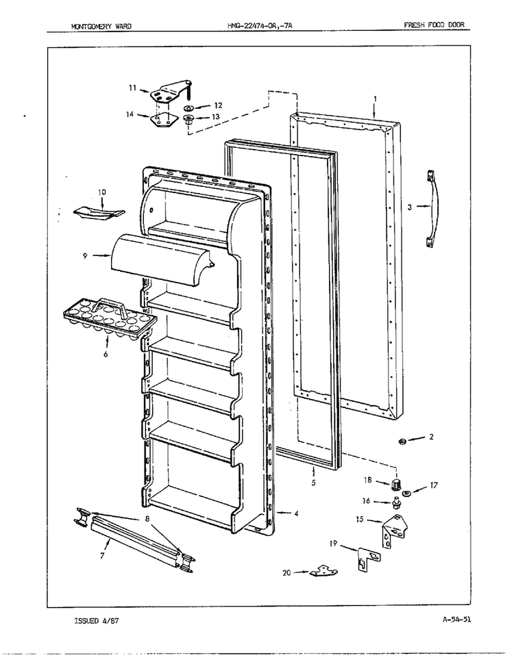 Fresh Food Door Diagram and Parts List for 22474A  Admiral Refrigerator