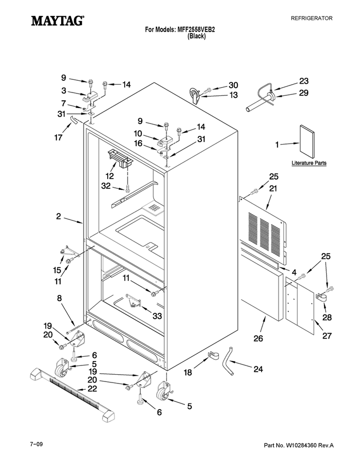 Cabinet Parts Diagram and Parts List for MFF2558VEB2  Maytag Refrigerator