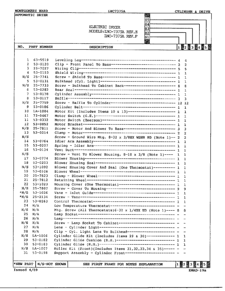 Electric Dryer/ Cylinder & Drive Page 2 Diagram and Parts List for 7375A REV F Norge Dryer