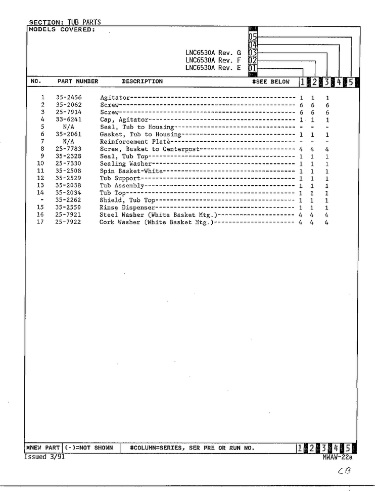 Tub Parts Page 3 Diagram and Parts List for 6530A REV A Norge Washer