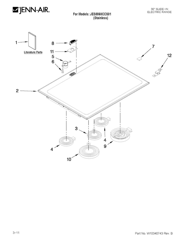 Cooktop Parts Diagram and Parts List for JES8860CCS01  Jenn-Air Range