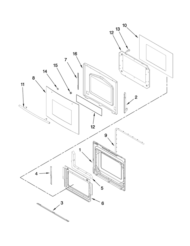 Lower Oven Door Parts Diagram and Parts List for JJW9830DDB31  Jenn-Air Wall Oven