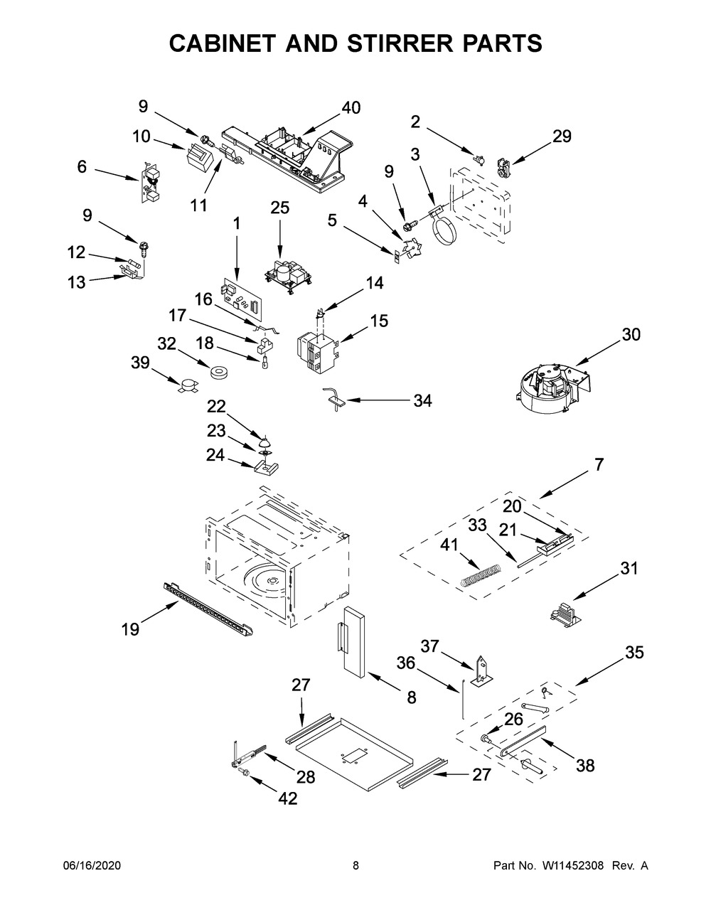 Cabinet And Stirrer Parts Diagram and Parts List for JMC2430IM03  Maytag Range