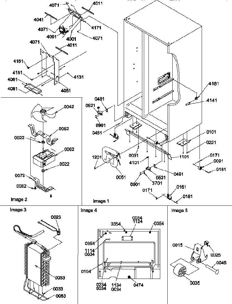 Drain Systems, Rollers, And Evaporator Assy Diagram and Parts List for SRD22S5L-P1190304WL  Amana Refrigerator