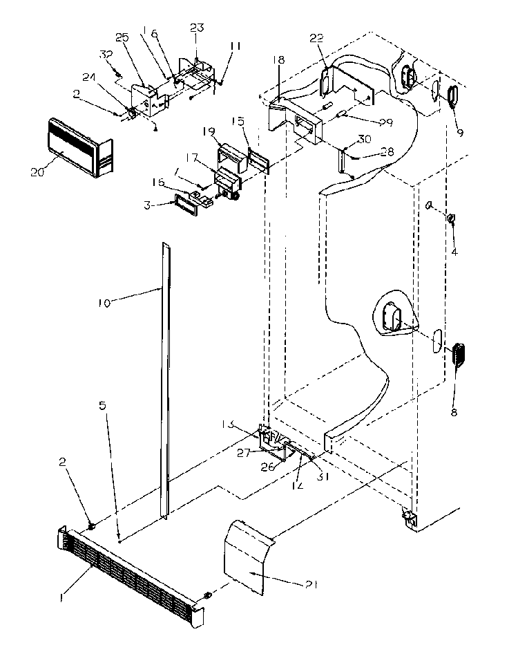 Refrigerator/freezer Controls And Cabinet Parts Diagram and Parts List for SRDE528SW-P1184901WW  Amana Refrigerator