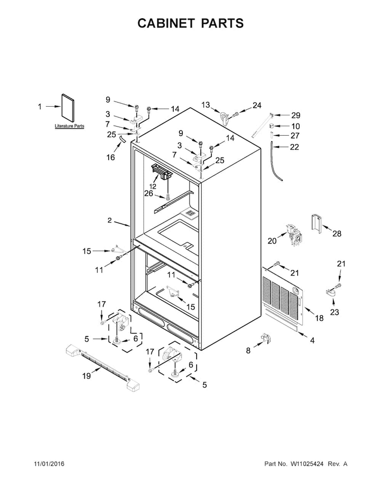 Cabinet Parts Diagram and Parts List for MFF2558FEZ01  Maytag Refrigerator