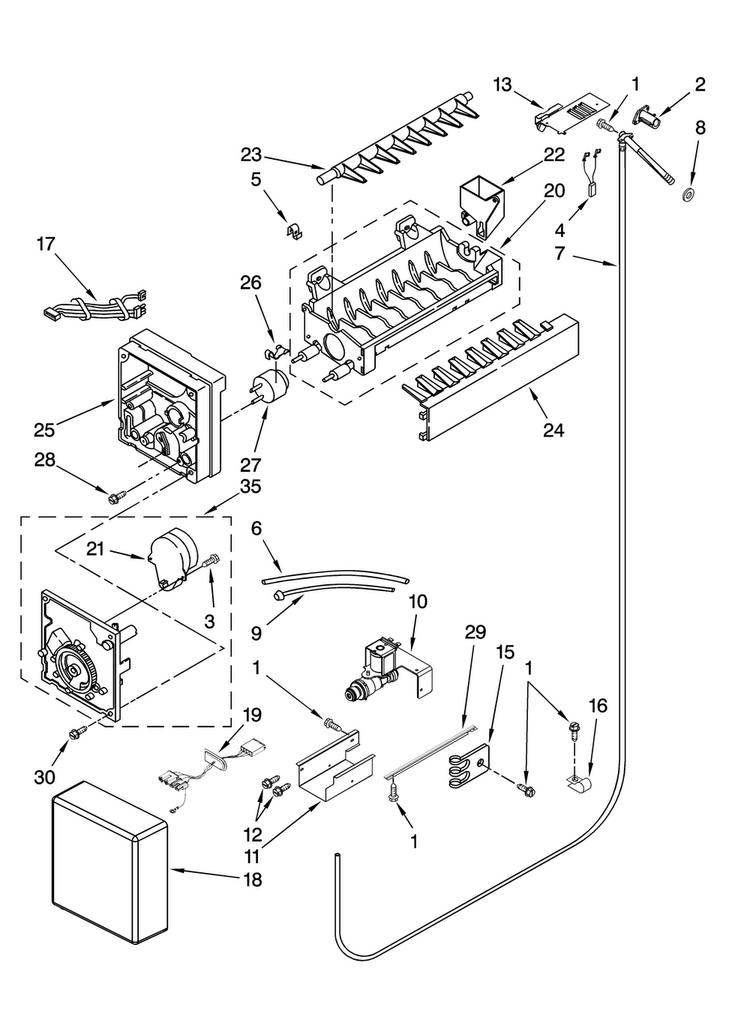 Icemaker Parts Diagram and Parts List for JB36PPFXRB00  Jenn-Air Refrigerator