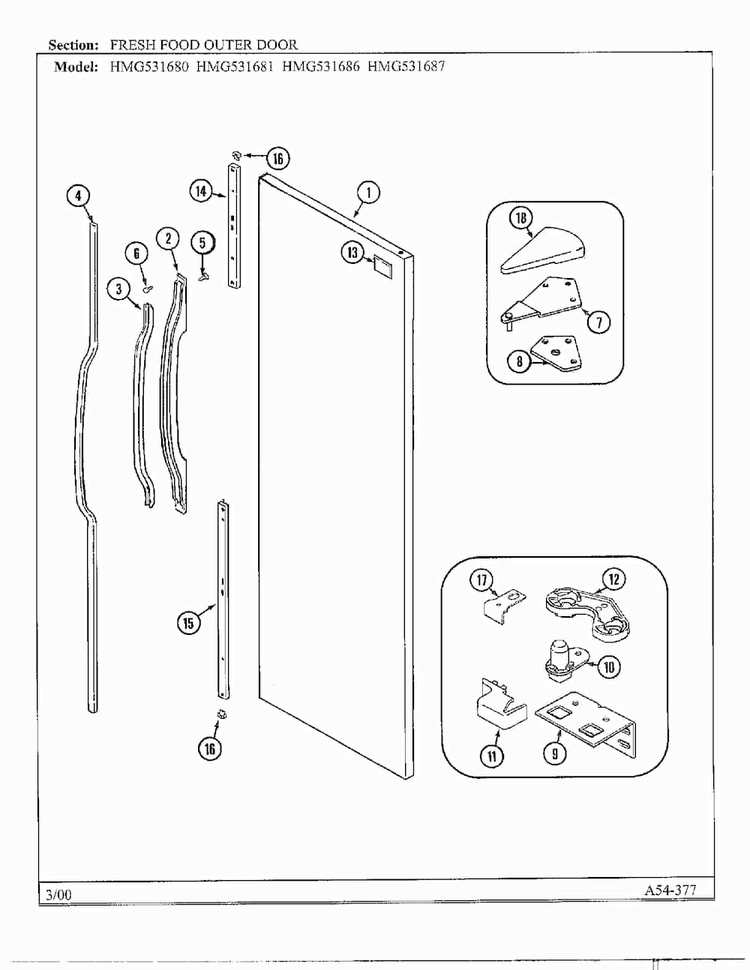 Fresh Food Inner Door Diagram and Parts List for HMG531680  Admiral Refrigerator