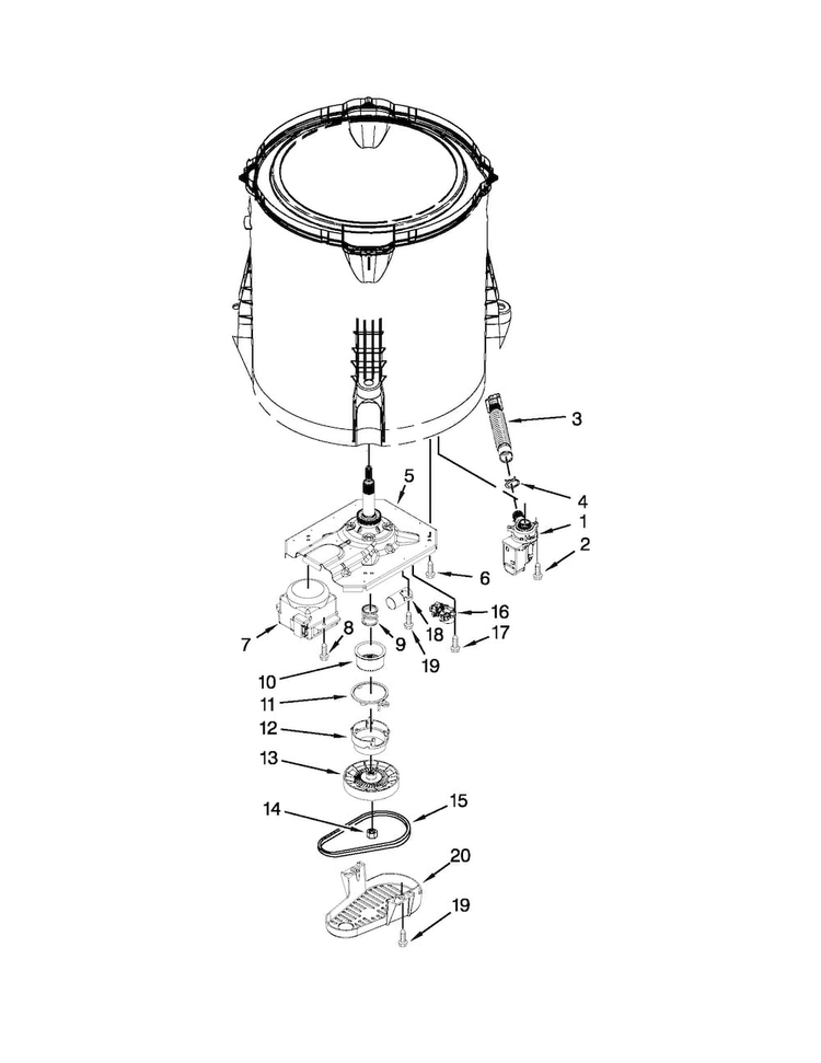Gearcase, Motor And Pump Parts Diagram and Parts List for CAW9244BW0  Crosley Washer