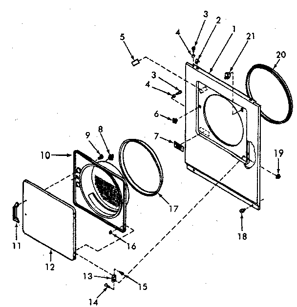 Loading Door, Front Panel And Seals Diagram and Parts List for NE4613W43721  Speed Queen Dryer