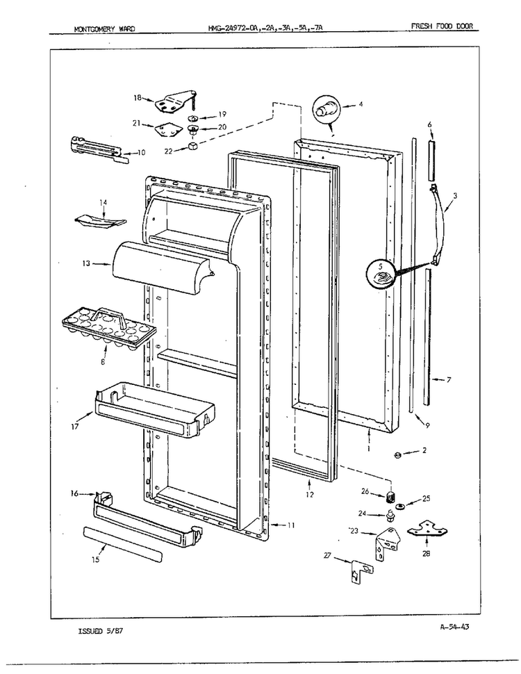 Fresh Food Door Assembly Diagram and Parts List for 24972A  Admiral Refrigerator