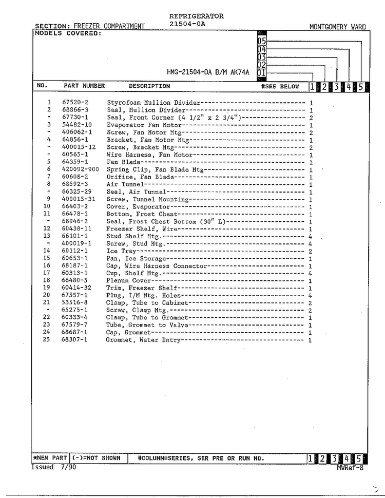 Freezer Compartment Page 2 Diagram and Parts List for 21504-0A  Admiral Refrigerator