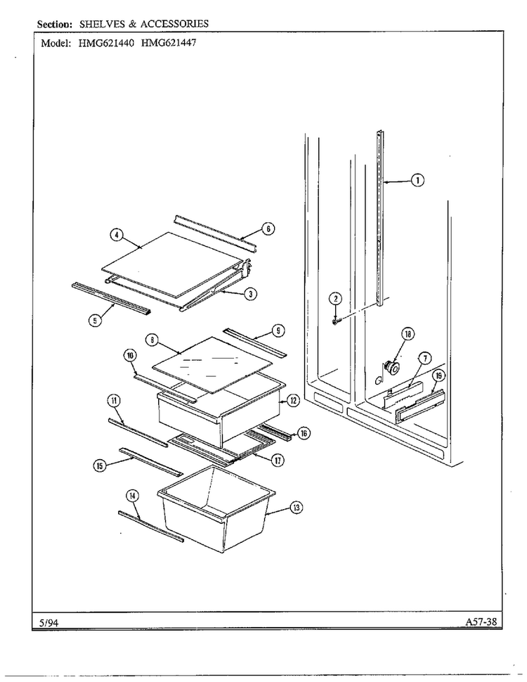 Shelves And Accessories Diagram and Parts List for 621447  Admiral Refrigerator