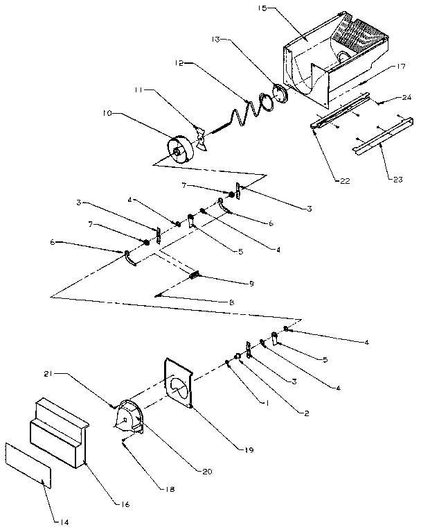Crushed Ice Bucket Diagram and Parts List for SXD25NP-P1162407W  Amana Refrigerator