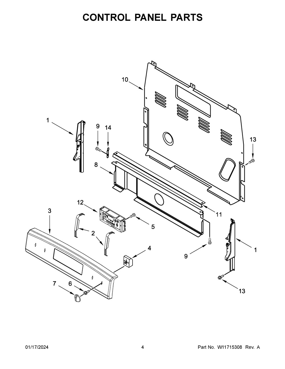 Control Panel Parts Diagram and Parts List for ACR4303MMS2  Amana Range