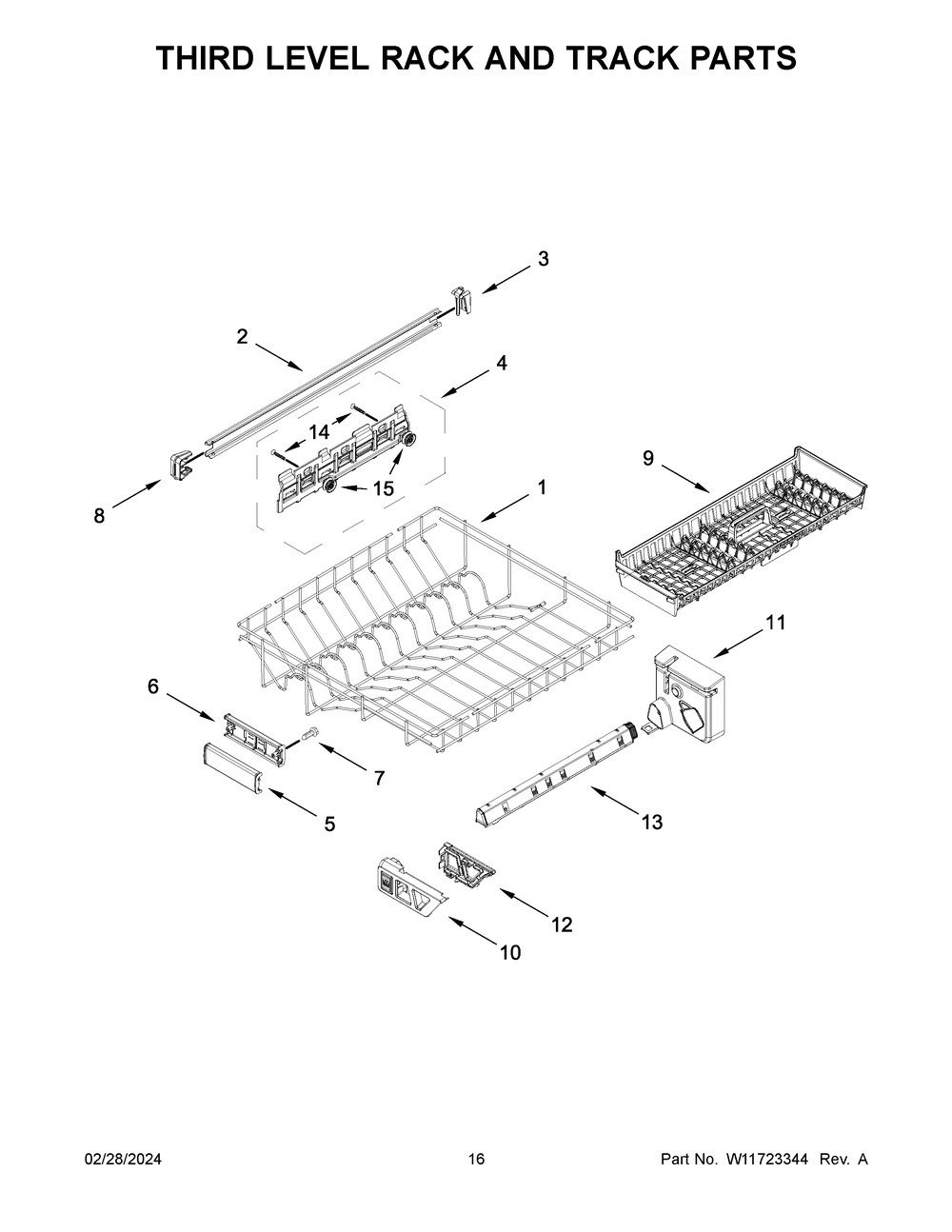 Third Level Rack And Track Parts Diagram and Parts List for MDB8959SKW3  Maytag Dishwasher
