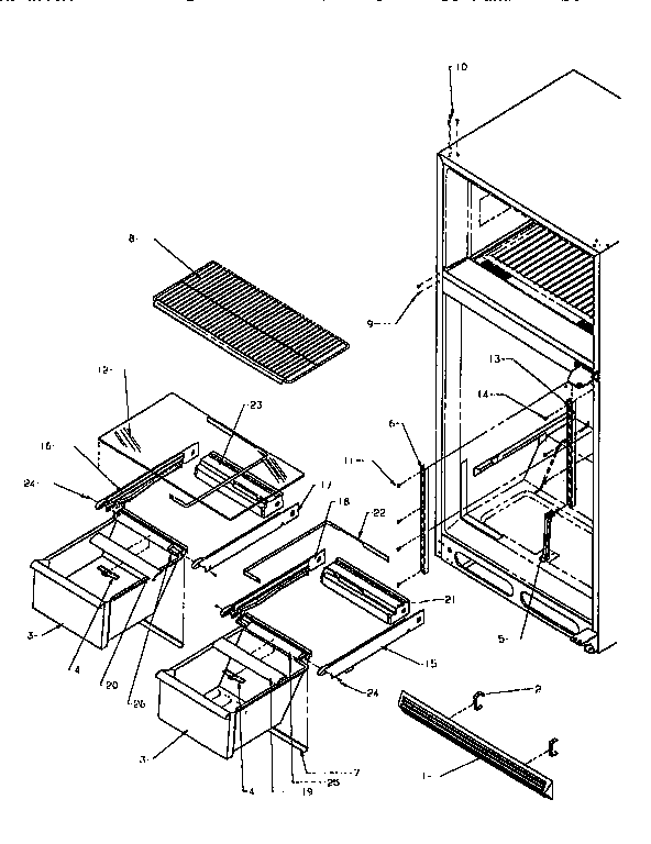 Cabinet Shelving Diagram and Parts List for TV18S3W-P1194901W  Amana Refrigerator