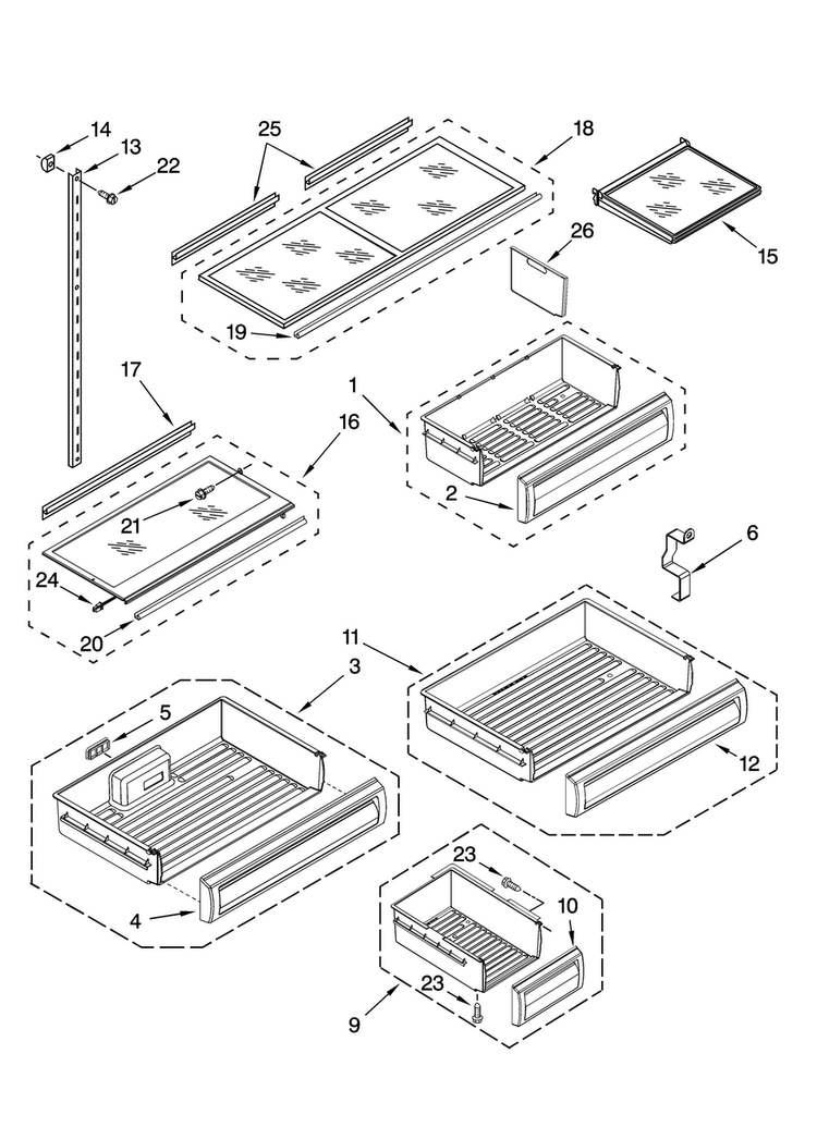 Shelf Parts Diagram and Parts List for JB36SEFXRB00  Jenn-Air Refrigerator