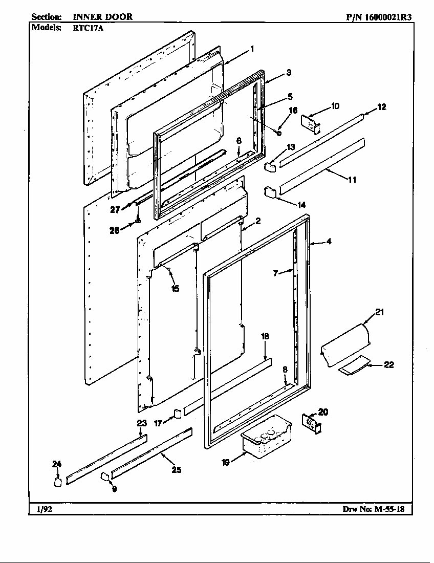 Inner Door Diagram and Parts List for RTC17A-BH26D  Maytag Refrigerator
