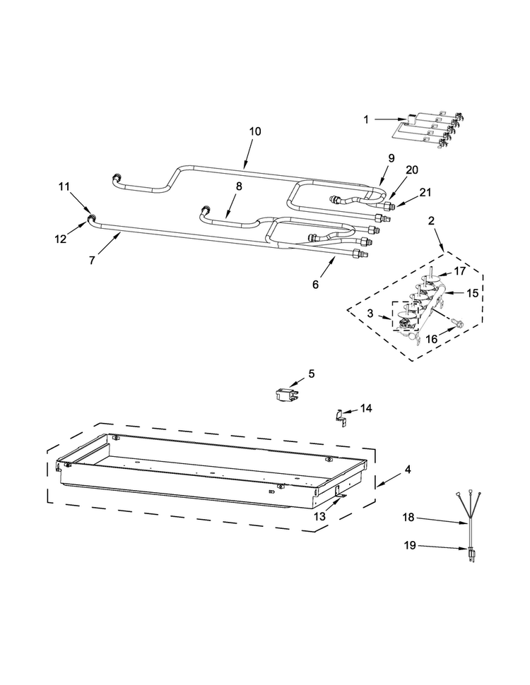 Burner Box, Gas Valves And Switch Parts Diagram and Parts List for JGC7530BP0  Jenn-Air Cooktop