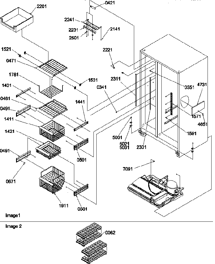 Freezer Shelves, Light And Accessories Diagram and Parts List for SB520TW-P1308601WW  Amana Refrigerator